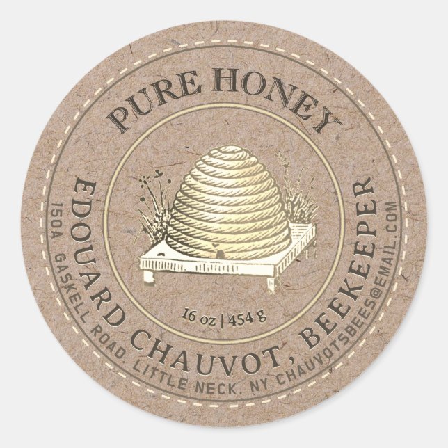 Editable Skep honey Kraft honey Burk etikett (Framsida)