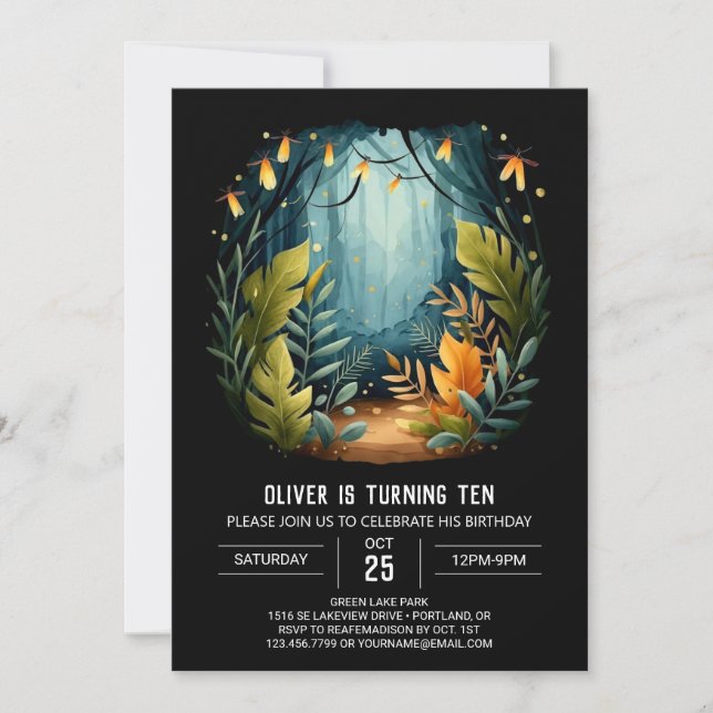 Editable Skogen Enchanted Woodland Birthday Inbjudningar (Framsida)