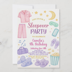 Editable Sleepover Födelsedagsfest inbjudan