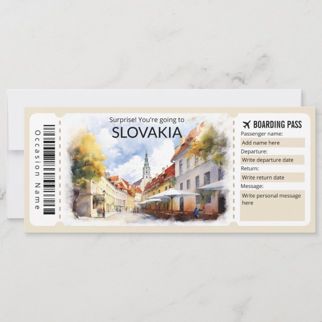Editable Slovakia Flygplan biljett, Slovakien Resa Inbjudningar (Framsida)