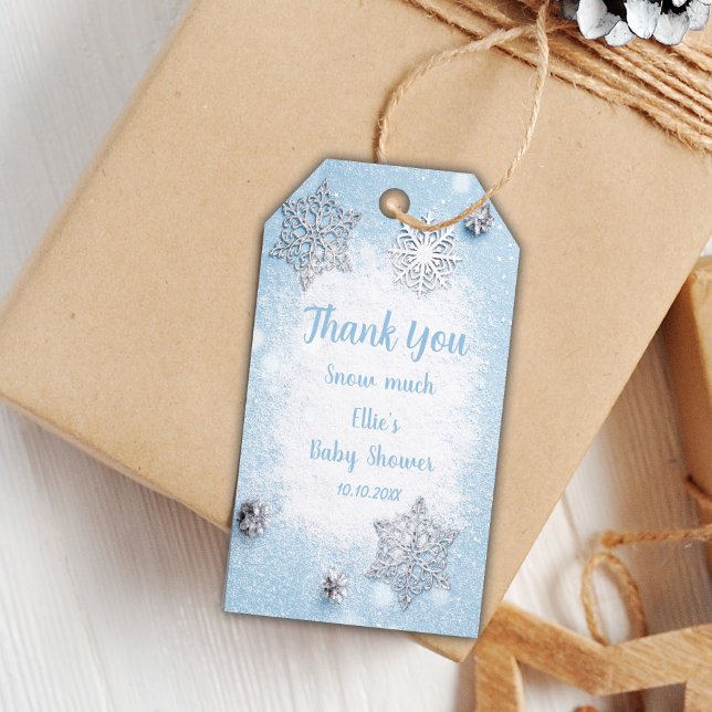 Editable Snowflake-Märkre för Pojke Presentetikett (Winter Blue BabyShower Favor Tags)