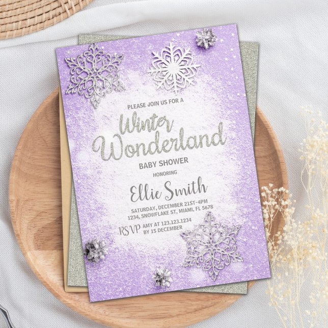 Editable Snowflake-temakort för Baby Shower för fl Inbjudningar (Purple Winter Baby Shower Invitations)