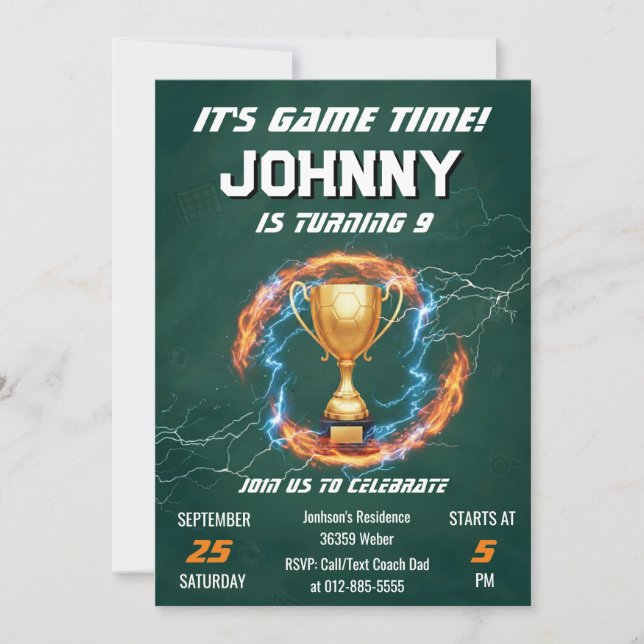 Editable Soccer Birthday Party Invitation Inbjudningar (Framsida)