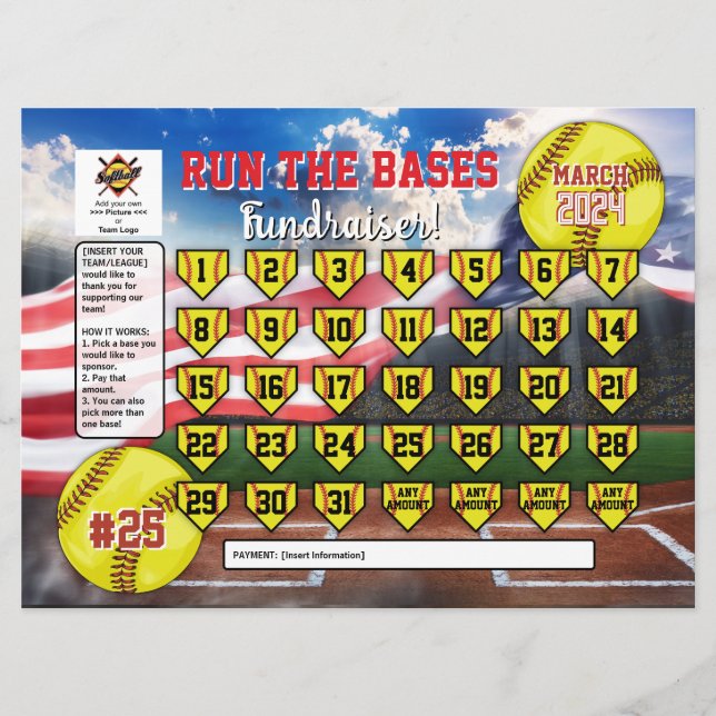 Editable Softball Calendar Fundraiser Flyer USA Inbjudningar (Framsida)