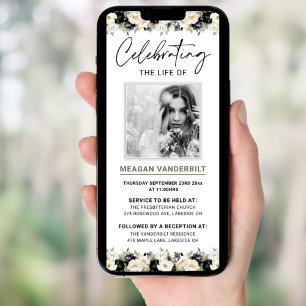 Editable Somber Digital Blommigt Funeral Evite Inbjudningar