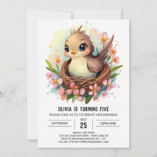 Editable Songbird Birthday Inbjudningar