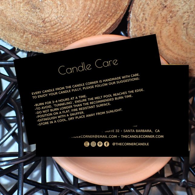 Editable Soy Candle Care Card med svart logotyp Visitkort (Skapare uppladdad)