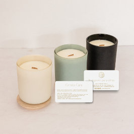 Editable Soy Candle Care Card med vit logotyp Visitkort