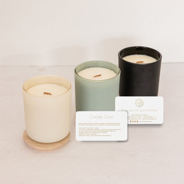 Editable Soy Candle Care Card med vit logotyp Visitkort (Skapare uppladdad)