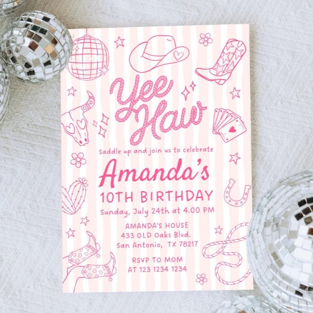 Editable Space Cowgirl Birthday Invitation, Disco  Inbjudningar (Skapare uppladdad)