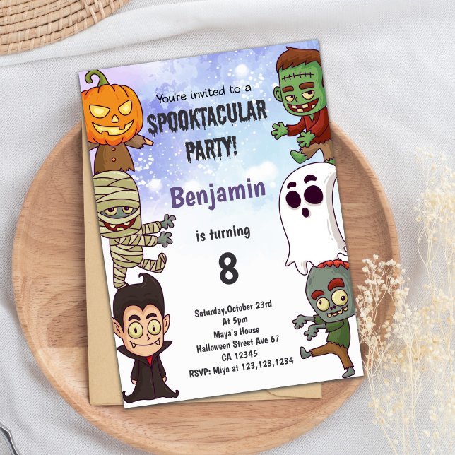 Editable Spooky Party Card Inbjudningar (Boy Halloween Birthday Invitations)