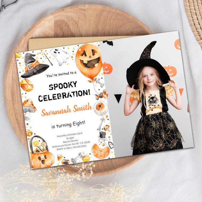 Editable Spooky Party Card Inbjudningar (Halloween Birthday Invitations with Photo)