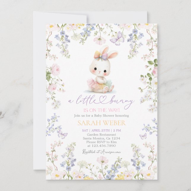 Editable Spring Bunny Baby Shower Girl  Inbjudningar (Framsida)