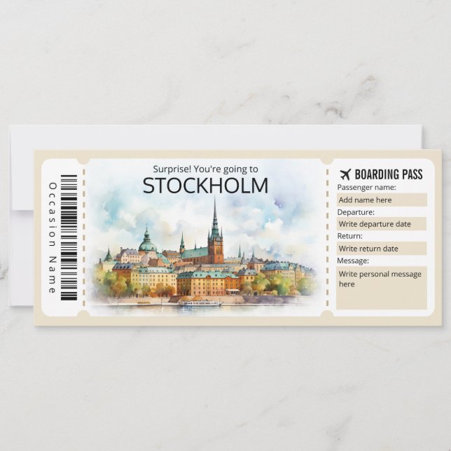 Editable Stockholm Flygplan biljett, Sverige Resa Inbjudningar (Framsida)