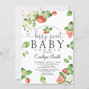 Editable Strawberry Berry Sweet Baby Shower Inbjudningar