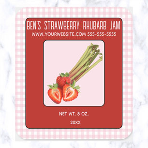 Editable Strawberry Rhubarb Sylt Fyrkantigt Klistermärke