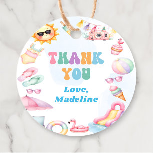 Editable Summer Splish Stänk Birthday Tack Gåvor Etiketter