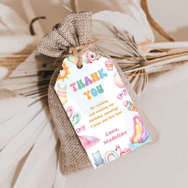 Editable Summer Splish Stänk Birthday Tack Presentetikett (Skapare uppladdad)