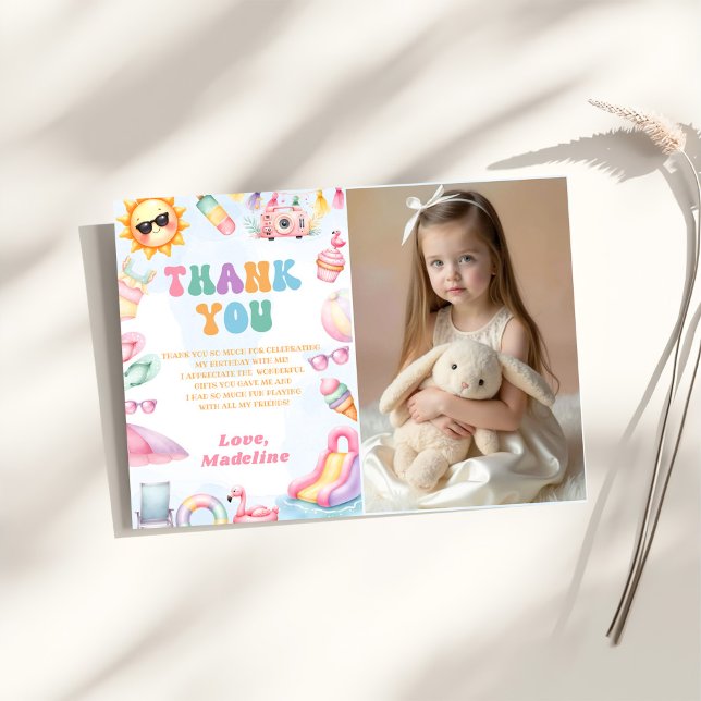Editable Summer Waterslide Birthday Party Photo Tack Kort (Skapare uppladdad)