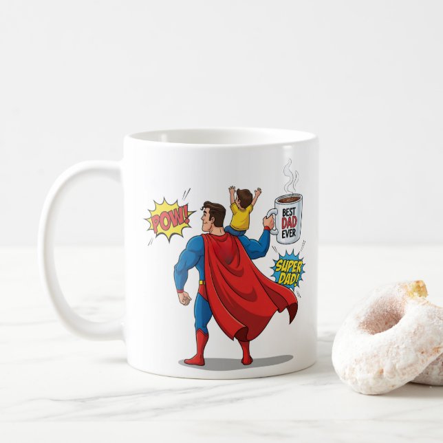 Editable Superhero gift mug superdad the best dad Kaffemugg (Med munk)