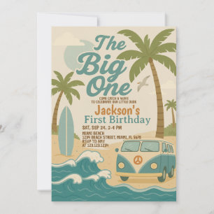 Editable Surfas Up Boy 1st Birthday Inbjudan