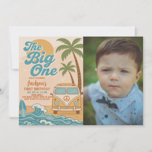 Editable Surfing the Big One Boy 1a Birthday Inbjudningar
