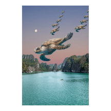 Editable Surreal Flock of Turtles Art Poster