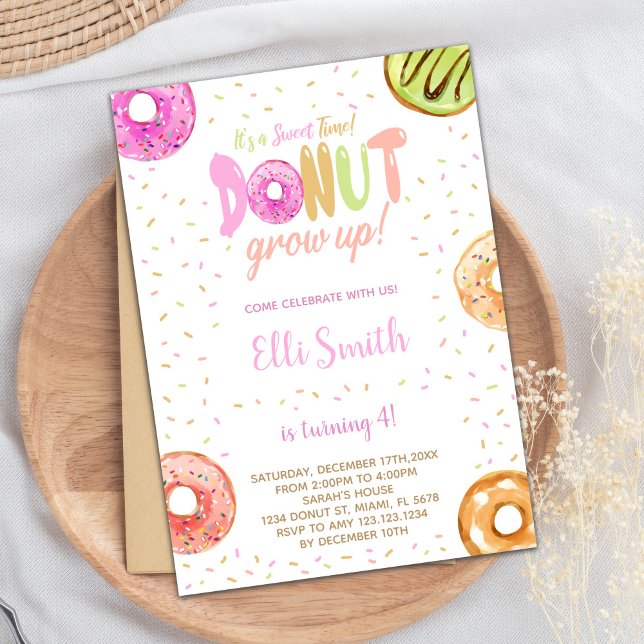 Editable Sweet Party Inbjudan för flickor (Pastel Pink Donut Birthday Invitations)