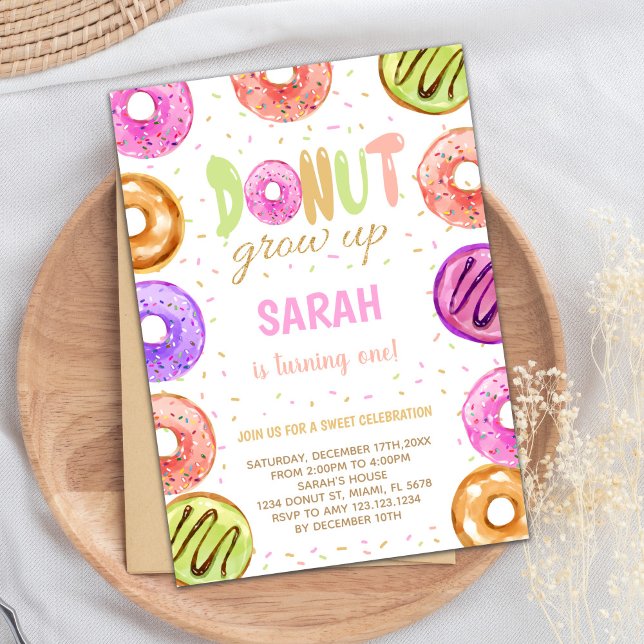 Editable Sweet Treat Party Inbjudan (Light Colors Donut Birthday Invitations)