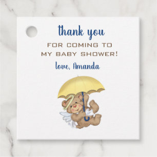 Editable Tack Baby Shower Angel Bear Umbrella Gåvor Etiketter