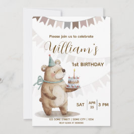 Editable Teddy Bear First Birthday Invitation  Inbjudningar