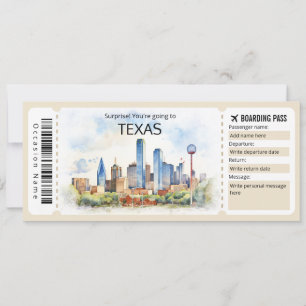 Editable Texas Flygplan biljett, Texas Resa Inbjudningar