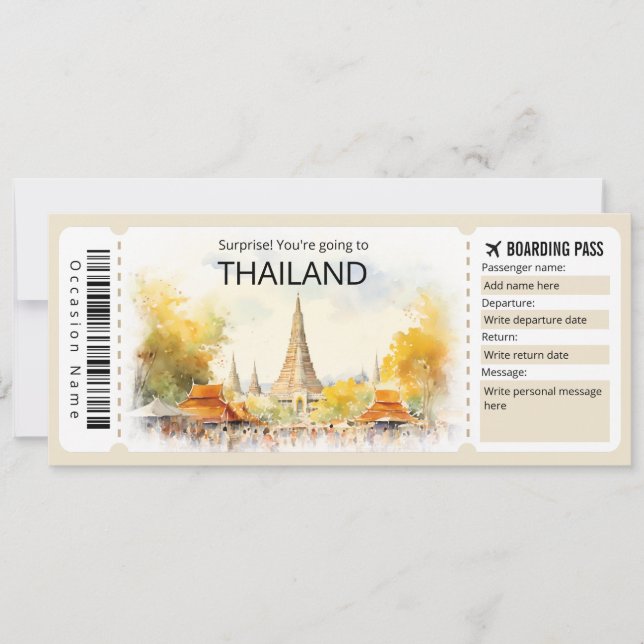 Editable Thailand Flygplan biljett Thailand Resa Inbjudningar (Framsida)