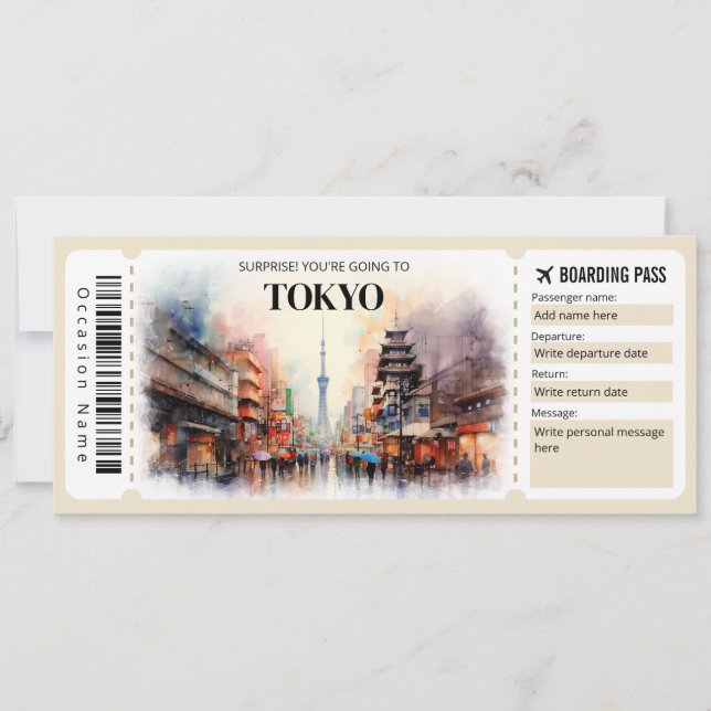 Editable Tokyo Boarding Pass Flygplan biljett Inbjudningar (Framsida)