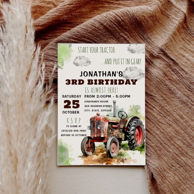 EDITABLE Tractor Birthday Call Inbjudningar (Skapare uppladdad)