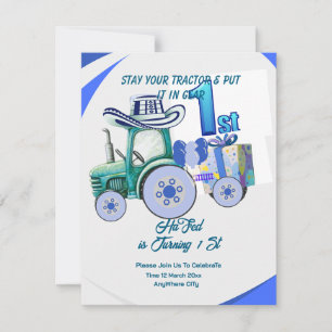 Editable Tractor Birthday-inbjudan, Grönt Tracto Inbjudningar