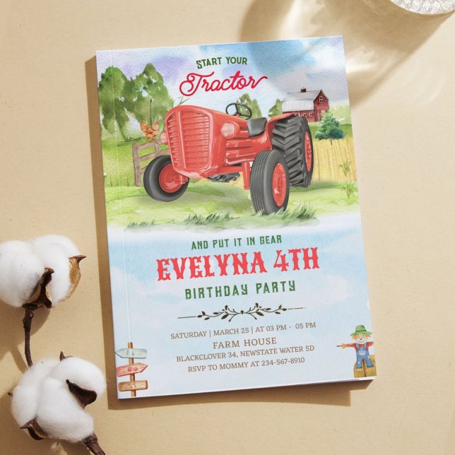 Editable Tractor Birthday-inbjudan Party Inbjudningar (Editable Tractor Birthday Invitation Party)