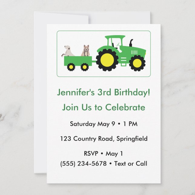 Editable Tractor Farm Party Birthday Invitation Inbjudningar (Framsida)