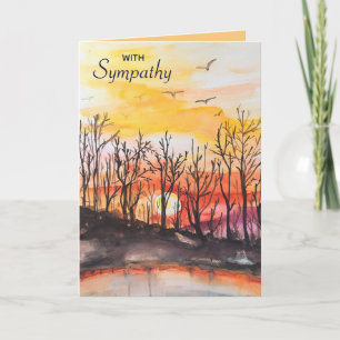 Editable Träd och Birds at Sunset Sympathy Kort
