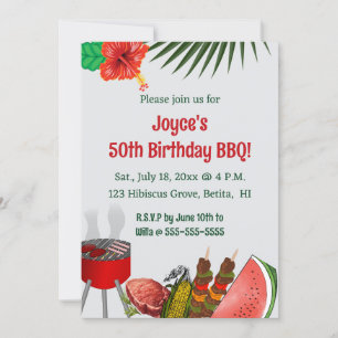 Editable Tropical Birthday BBQ Party Inbjudningar