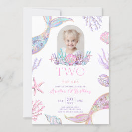 Editable Two The Sea Mermaid Tail Invite Girl Glit Inbjudningar