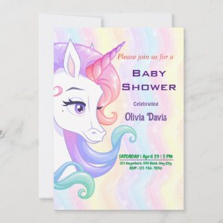 Editable Unicorn Baby Shower Inbjudningar