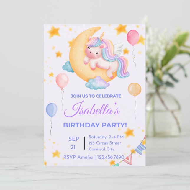 Editable Unicorn Birthday Call for Girl Inbjudningar (Stående Fram)
