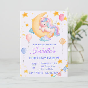 Editable Unicorn Birthday Call for Girl Inbjudningar