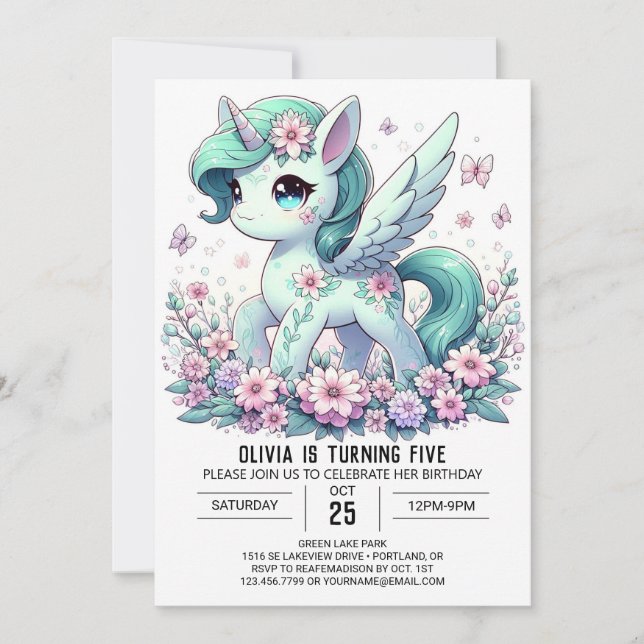 Editable Unicorn Digital Birthday Inbjudningar (Framsida)