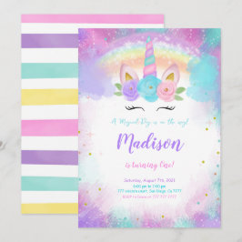 Editable Unicorn Födelsedagsfest inbjudan