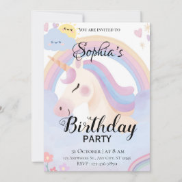 Editable Unicorn Födelsedagsfest inbjudan