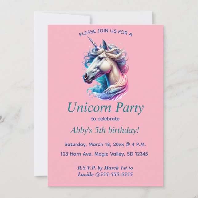 Editable Unicorn Party Inbjudningar (Framsida)