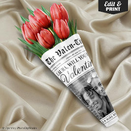 Editable Valentines day Newspaper Flower Bouquet