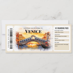 Editable Venedig Flygplan Boarding Pass Biljett Inbjudningar